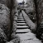 Die Treppe zu den Hängenden Gärten im Winter